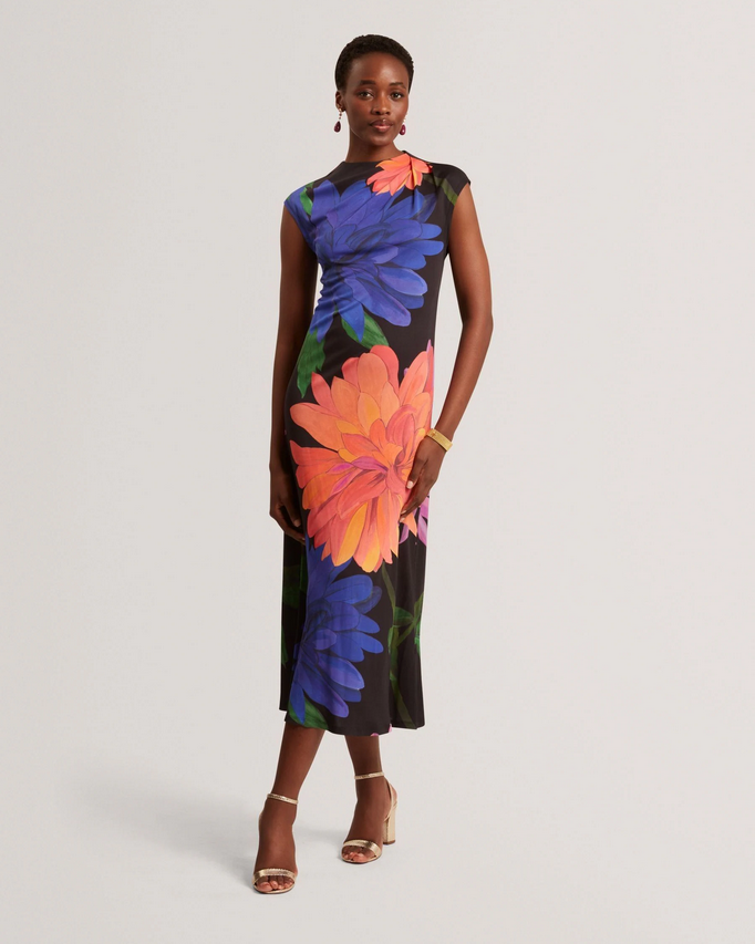 TED BAKER GINLA PRINTED MIDI DRESS