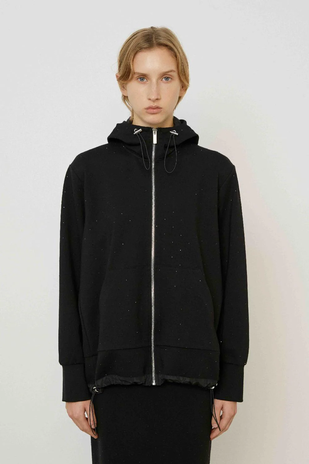 MEIMEIJ GIACCA CAPUCCIO STRASS APPLICATI