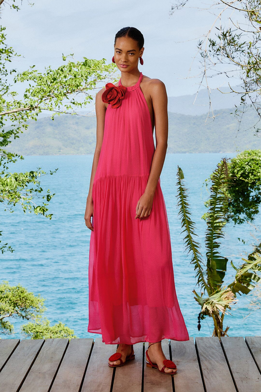 FARM RIO PINK FLOWER MAXI DRESS